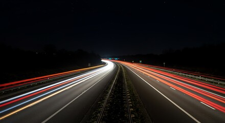 Obraz premium Night Highway Lights Trails on Asphalt Road at Night