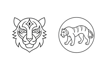 Stylized Tiger Head And Circular Body Outline Illustration On White Background