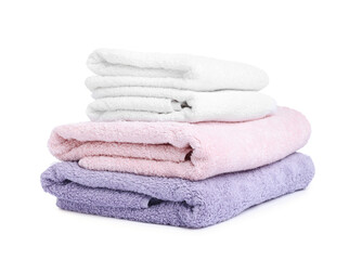 Stack of clean towels isolated on white