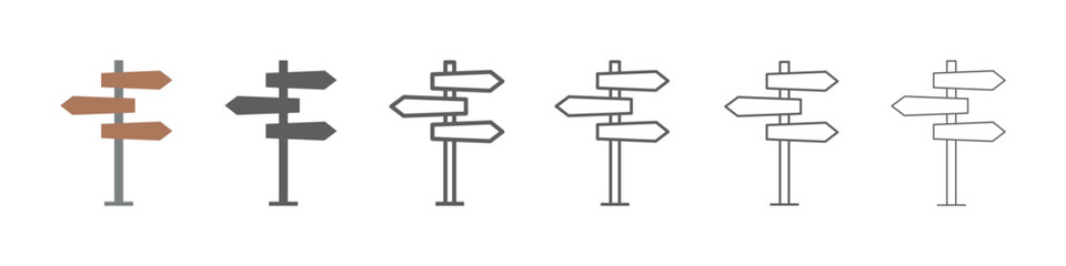 Signpost icon, direction. Travel, set of road sign. Vector illustration.