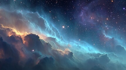 Fototapeta premium Cosmic cloudscapes, swirling nebulae, vibrant stars