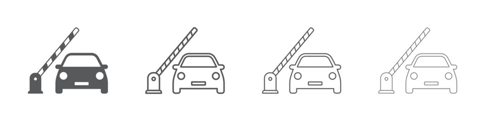 Set of car barrier icons. Car, barricade, barrier, toll gates, parking entrance, open barrier, closed barrier, parking ticket. Vector. EPS10.