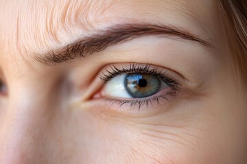 Obraz premium Close-up of female caucasian adult eye with natural makeup and eyebrow detail