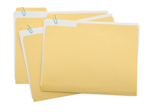 Three file folders with papers isolated on white, top view - Powered by Adobe