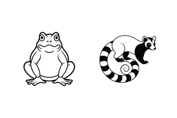 Vector Illustration Featuring A Frog And A Raccoon With Detailed Outlines