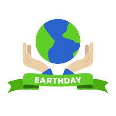 Two Hands Holding around the World in Simplicity Cartoon Flat Design representing Earth Day Celebration and ESG Nature Green Environment Icon, Save the World Concept. Vector illustration.