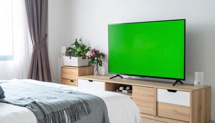 green screen of television in bedroom with clean background. Custom AI Model