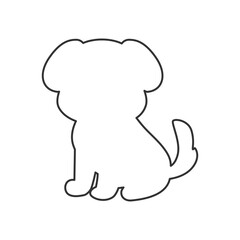 Vector outline of a cute puppy silhouette. Minimal black contour drawing of sitting dog. Hand drawn pet illustration for kids design and branding. Puppy silhouette outline vector illustration
