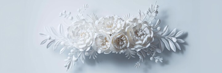 Custom Designed Wedding Invitation illustration Art with Intricate 3D Monogram Delicate White Floral Patterns and Soft Textured Background in Ivory Perfect for Elegant and Luxurious Celebrations