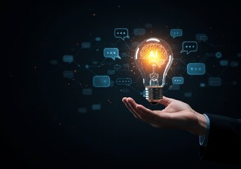 Hand Holding Glowing Lightbulb with Network Connections
