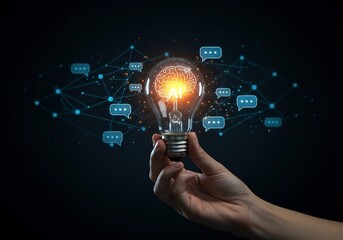 Hand Holding Glowing Lightbulb with Network Connections