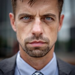 Obraz premium serious businessman portrait: close-up face, outdoors
