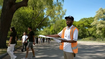 Community Worker Distributing Health Insurance Pamphlets in Park