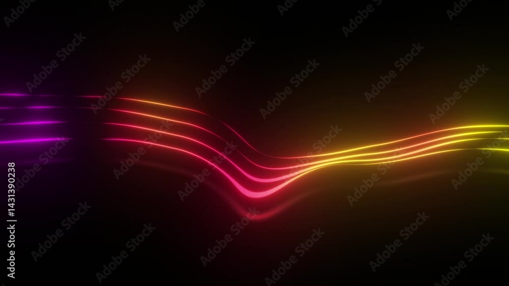 Poster glowing neon waves flow dynamically. vibrant colors create a smooth, futuristic abstract design on a
