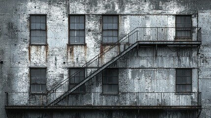 Rusty fire escape on weathered urban brick