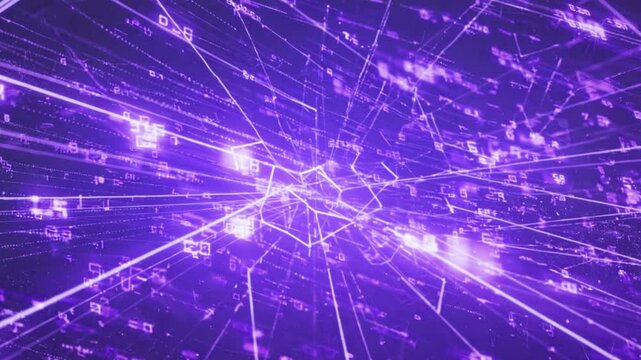 A translucent, rotating icosahedron 20-face polygon materializes at screen center, edges traced by glowing neon-blue lines. Behind it, a matrix of fine dots pulses in time with a soft heartbeat