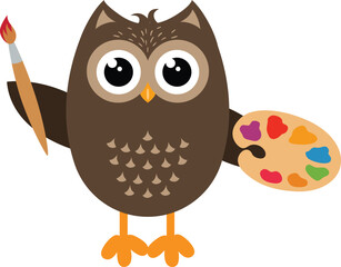 Cute Owl Holding Paintbrush and Palette.cdr
