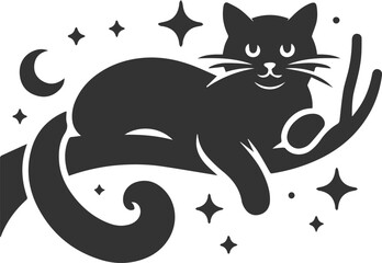 Cat with tree branch vector silhouette