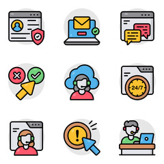 Set of Customer Service and Helpline Flat Icons