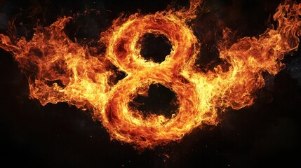 Fiery number eight against dark background, abstract design, for celebration