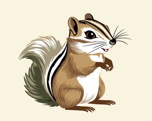 Cute chipmunk. Small striped rodent. Vector isolated illustration