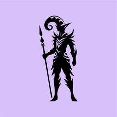 Dark Fantasy Warrior Silhouette with Spear
