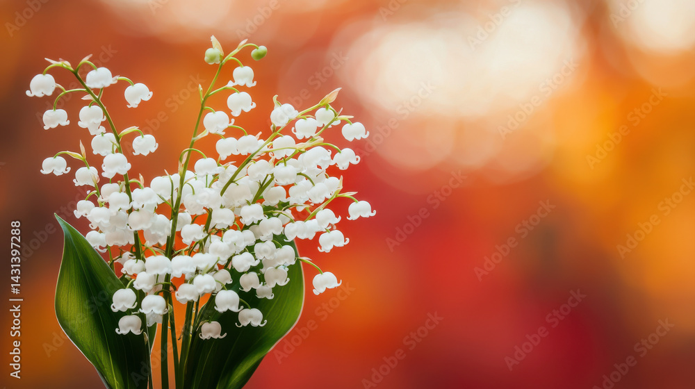 Poster lily of valley blooms with soft bokeh background, creating serene atmosphere