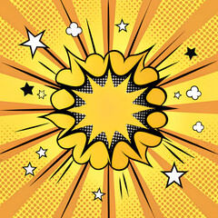 Retro Comic Pop Art Explosion Background in Yellow and Orange–Boom Style Illustration