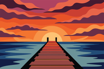 Obraz premium a-peaceful-pier-stretching-into-the-sea--framed-by.eps