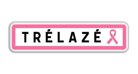 Panneau de sortie de Trélazé, Maine-et-Loire, Pays de la Loire avec Ruban Octobre Rose