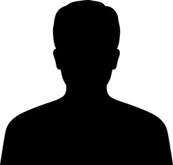 Black silhouette of a male figure on a transparent background. Male portrait clipart. Male silhouette PNG. Male portrait symbol.