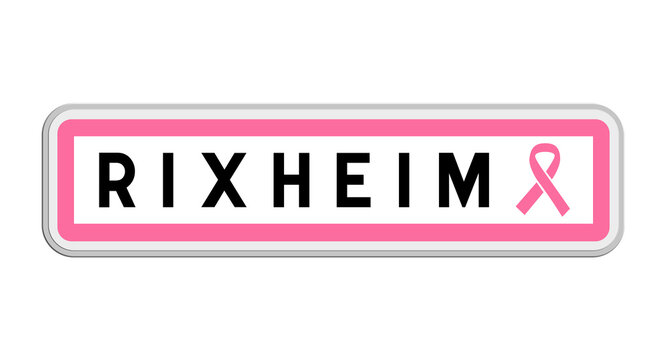 Panneau de sortie de Rixheim, Haut-Rhin, Grand Est avec Ruban Octobre Rose