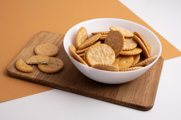 Sandwich cookies, biscuit, on a light background. Modern concept of cookies. Tasty snack