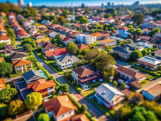 Aerial Macro View: Sydney Outer Suburban Houses, Australia