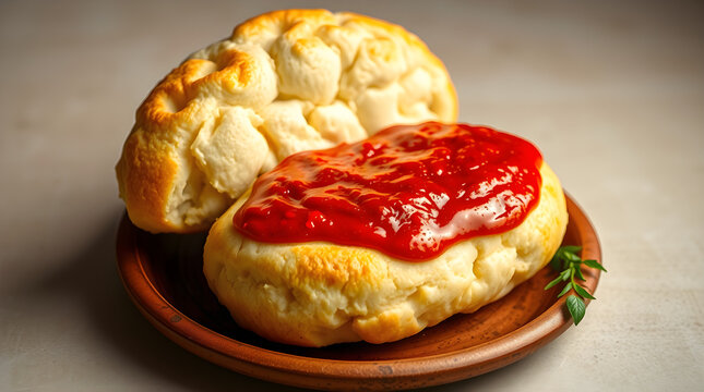 Tingmo Bread with Chili Sauce in Clay Plate