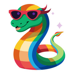 Fototapeta premium A Snake in rainbow-colored sunglasses on white background