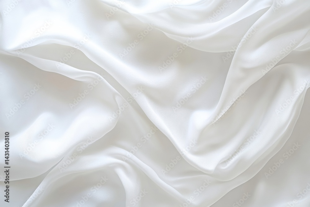 Aufkleber Delicate folds of a pristine white textile cascade, creating a serene and elegant backdrop. Light and shadow enhance the texture.