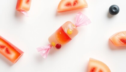 Colorful fruit candies on white background