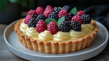 Fresh fruit tart with creamy custard filling