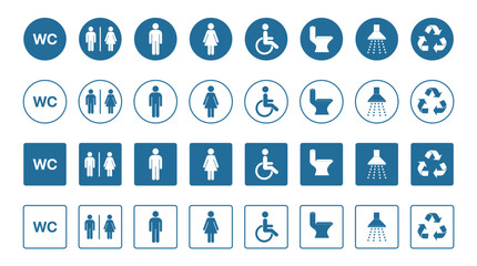 Toilet icons set, WC signs, toilet signs, Bathroom Glyph Icon, Male and female, Men and Women Sign for Restroom.
