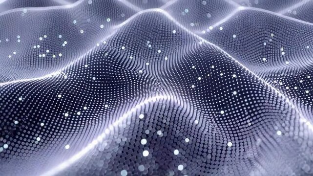 Undulating dotted grid with glowing ripples and soft fabric motion