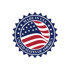 made in usa stamp circle logo vector design with united states flag element	