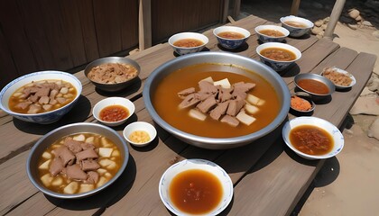 meat soup, controversial dish served in parts of Korea, local village setting created with generative ai