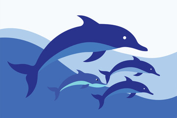 Fototapeta premium a-pod-of-dolphins-swimming-through-deep-blue-water 