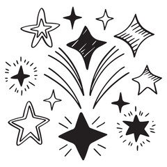 Vector set of hand drawn stars, design elements, badges, stickers, geometric figures - abstract background 
elements for branding, packaging, prints and social media