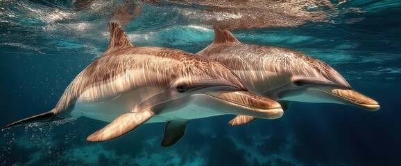 Fototapeta premium Two Dolphins in Underwater Realm