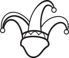jester hat line art, black outline, vector and illustration, coloring book page line art drawing