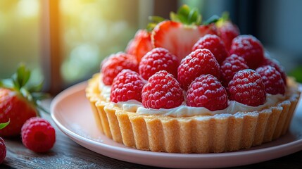 Fresh raspberry and strawberry tart
