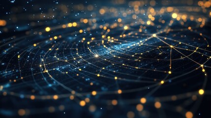 Abstract network of interconnected nodes and lines.  A complex, swirling digital landscape of glowing points and lines.  A visual representation of data flow or global connectivity