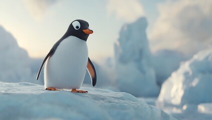 Obraz premium Group of Penguins on Iceberg in Majestic Antarctic Landscape